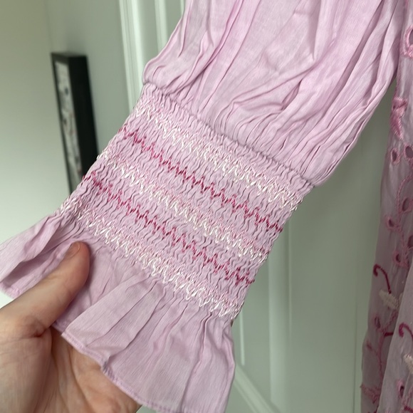 LoveShackFancy freja dress bell sleeve pink Mini Long Sleeved Dress size 8 - Picture 6 of 11